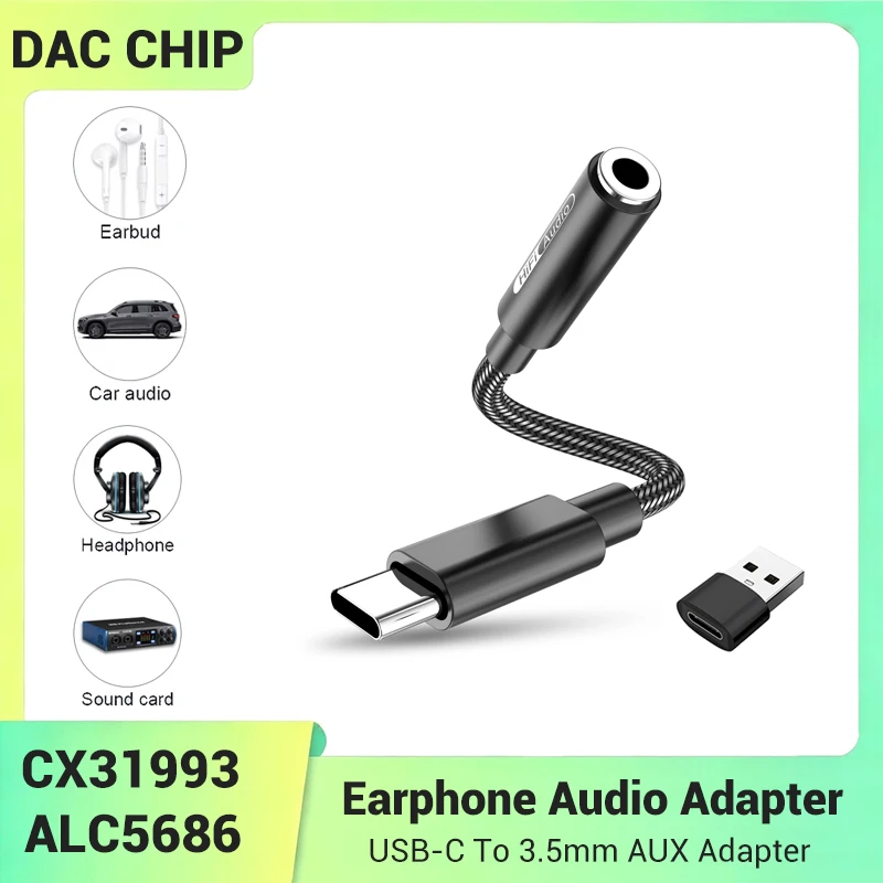 USB-C To 3.5mm AUX Adapter DAC CX31993 ALC5686 Portable Digital Decoding Earphone Audio Adapter For Samsung Xiaomi Android Phone