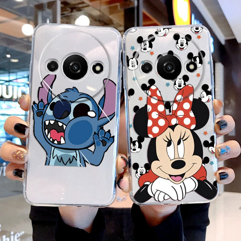 For Redmi A3 A4 14C 4G 9A Note 8 9 Pro 9S 9T A3X Poco X3 C75 C61 Phone Case Couple Mickey Minnie Mouse Stitch Transparent Cover