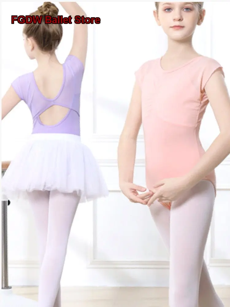 Children's Girls Dance Practice Spaghetti Strap Kids Dress Short Sleeves Chinese Jumping Clothing Gymnastics