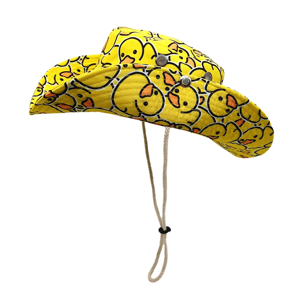 Niedlicher Gelber Enten-Cartoon Bucket Hat für Männer und Frauen - Sommer UV-Schutz Anglerhut mit Verstellbarem Kinnriemen, Retro 80er 90er S – Detail 12