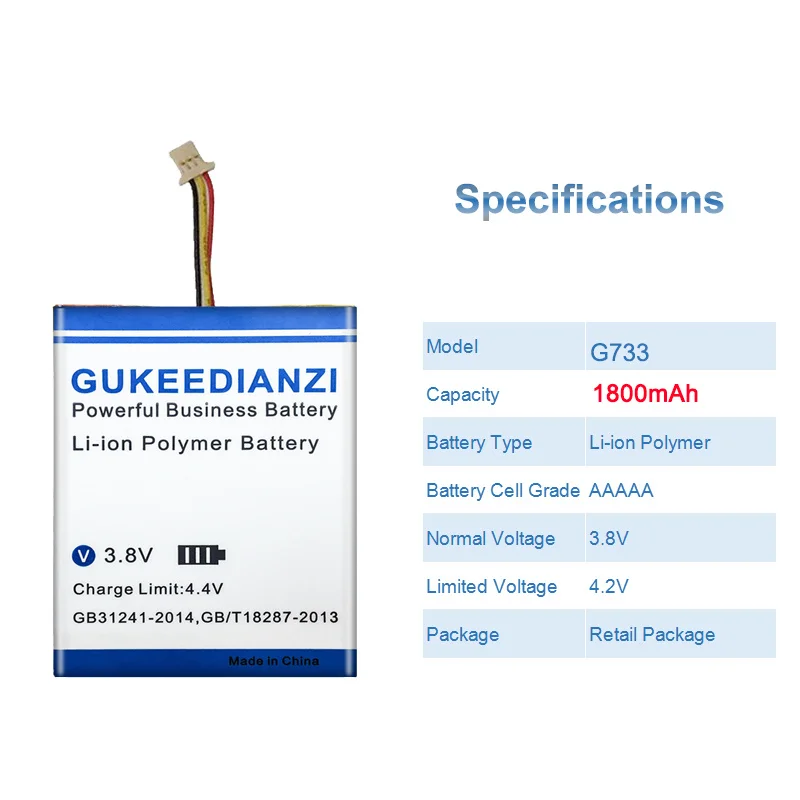 G733 Gaming Headset Battery For Logitech G733 LightSpeed 3 Wire Plug 1800mAh High Capacity
