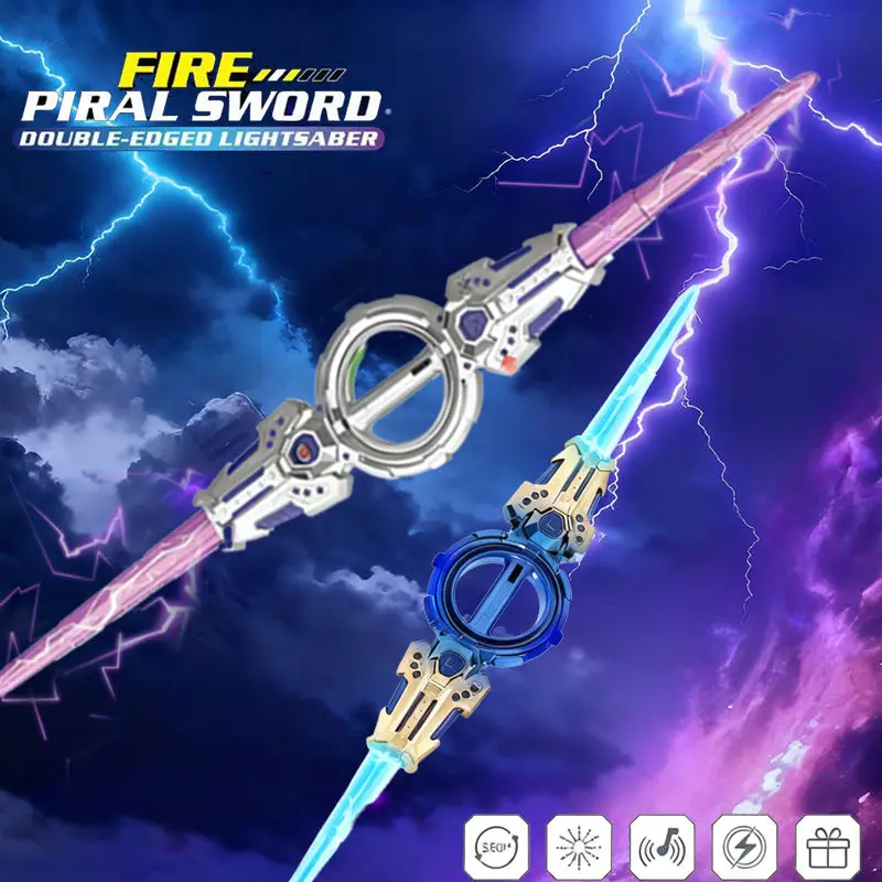 Espada giratória que muda de cor, brilho retrátil, sabre de luz giratório de borda dupla, flash de luz brilhante, cosplay, brinquedo infantil, presente