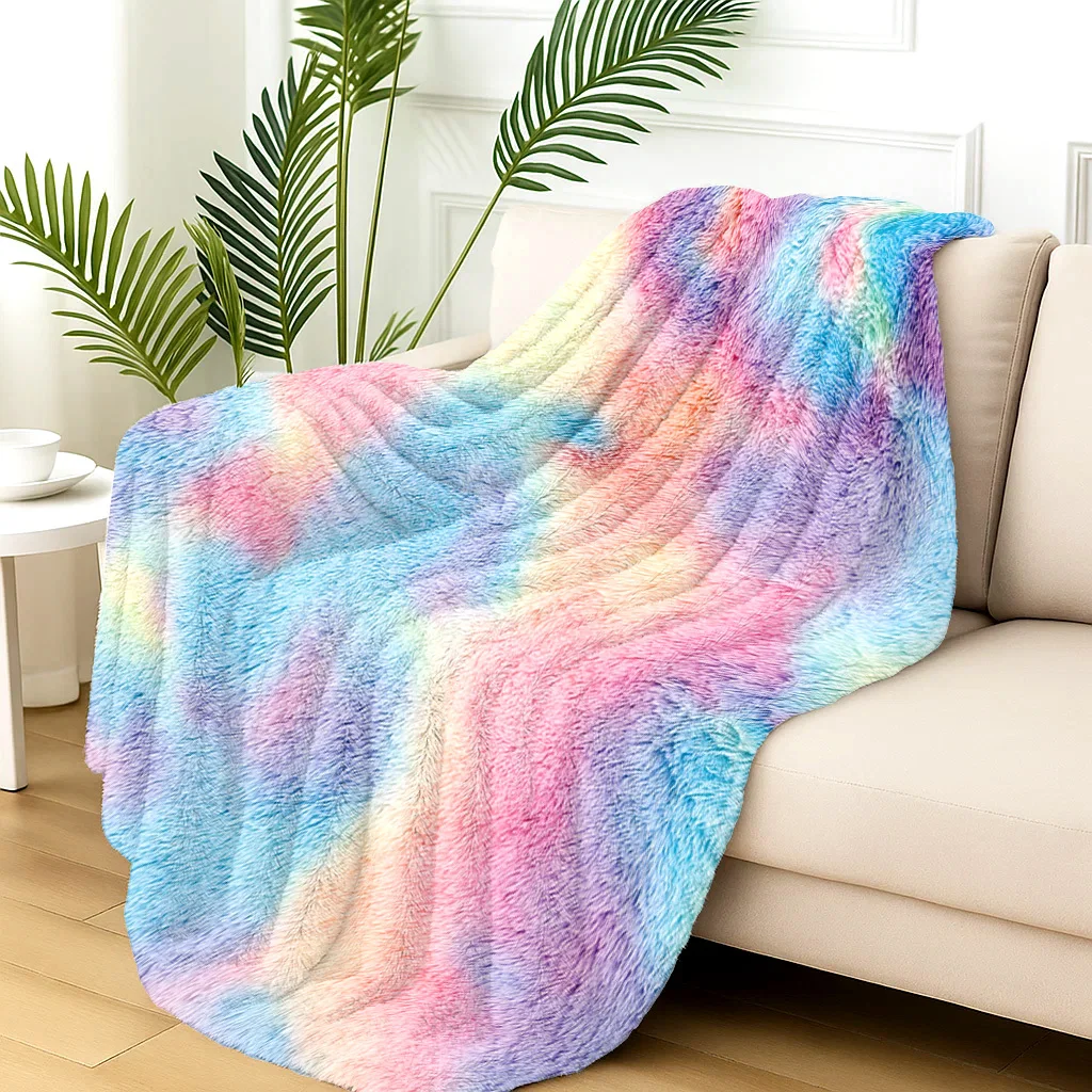 Flanell-Überwurfdecke, 2D-gedrucktes abstraktes Regenbogen-Design, weich, leicht, für Sofa, Bett, Büro, Reisen, ganzjährig waschbares Geschenk