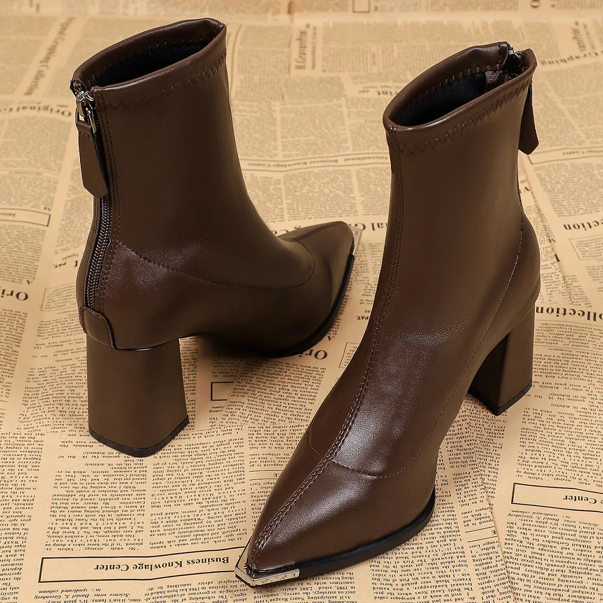2027 Fashion High Heel Pointed Toe Zipper Back Mid-Calf Boots for Women Autumn Winter New Arrival Elegant Ladies Booties