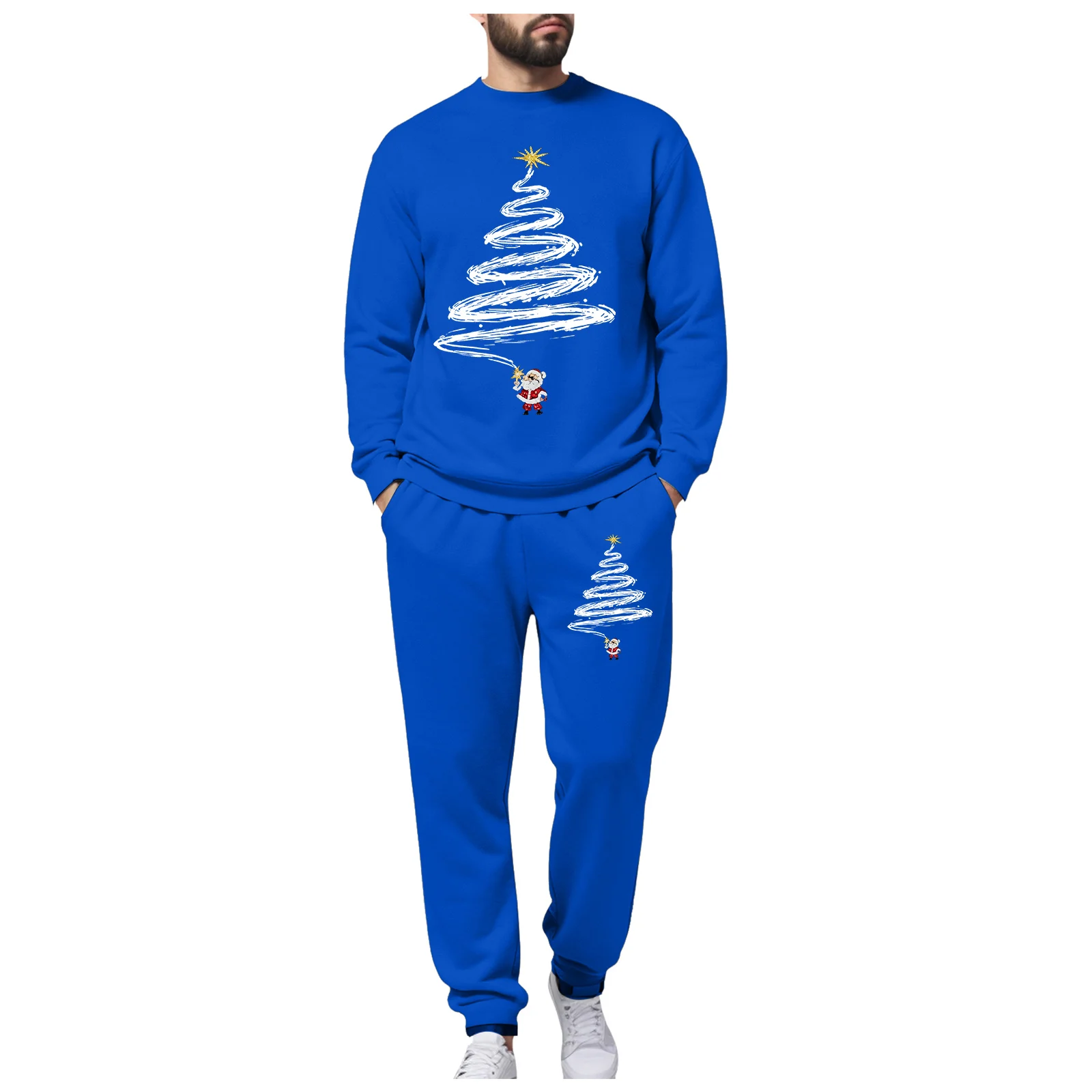 

Men Suits Slim Fit Men's Fleece Lined Crew Neck Sweatshirt And Jogger Pants Set With Christmas Tree Print Violet Suit Jacket Men