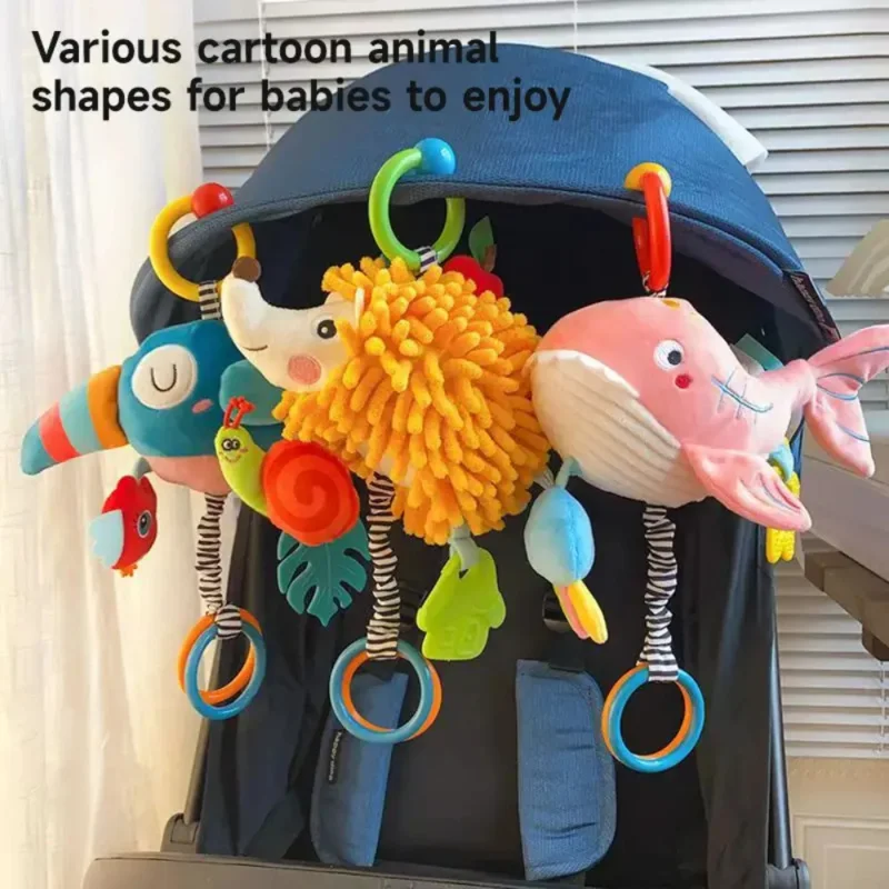 

Cute Animal Plush Doll Trolley Pendant Newborns Grab Toy With Teether Ring Paper, Baby Crib Decoration Pendant Soothing Toy Gift
