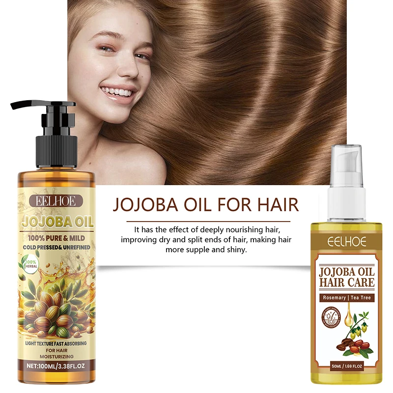 100% PURE Jojoba Oil Conditioner Mild HairSerum Smoothing Soften Repair Frizz Damaged Hair Anti-Dandruff Scalp Treatment Product