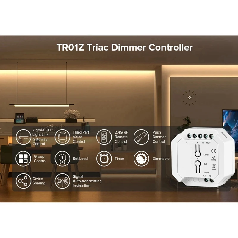 Tuya Zigbee Triac Dimmer LED Controller Smart Dimmer For Dimmable LED Lights Support Smart APP RF Remote Control-AD13