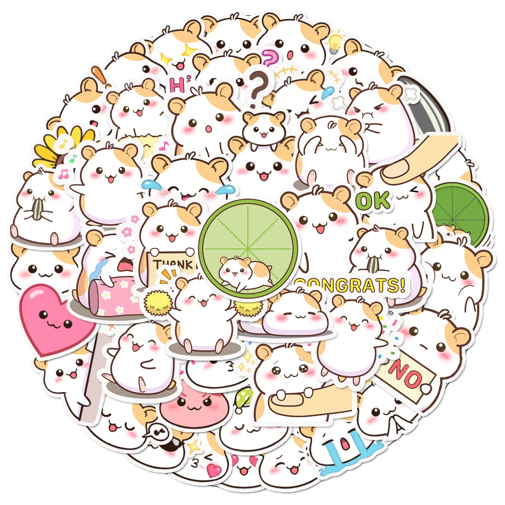 50 Pieces Cute Hamster Small Stickers Self-adhesive Animal Decals for Handbook, Laptop, Journal, Water Bottle, DIY Craft Decor