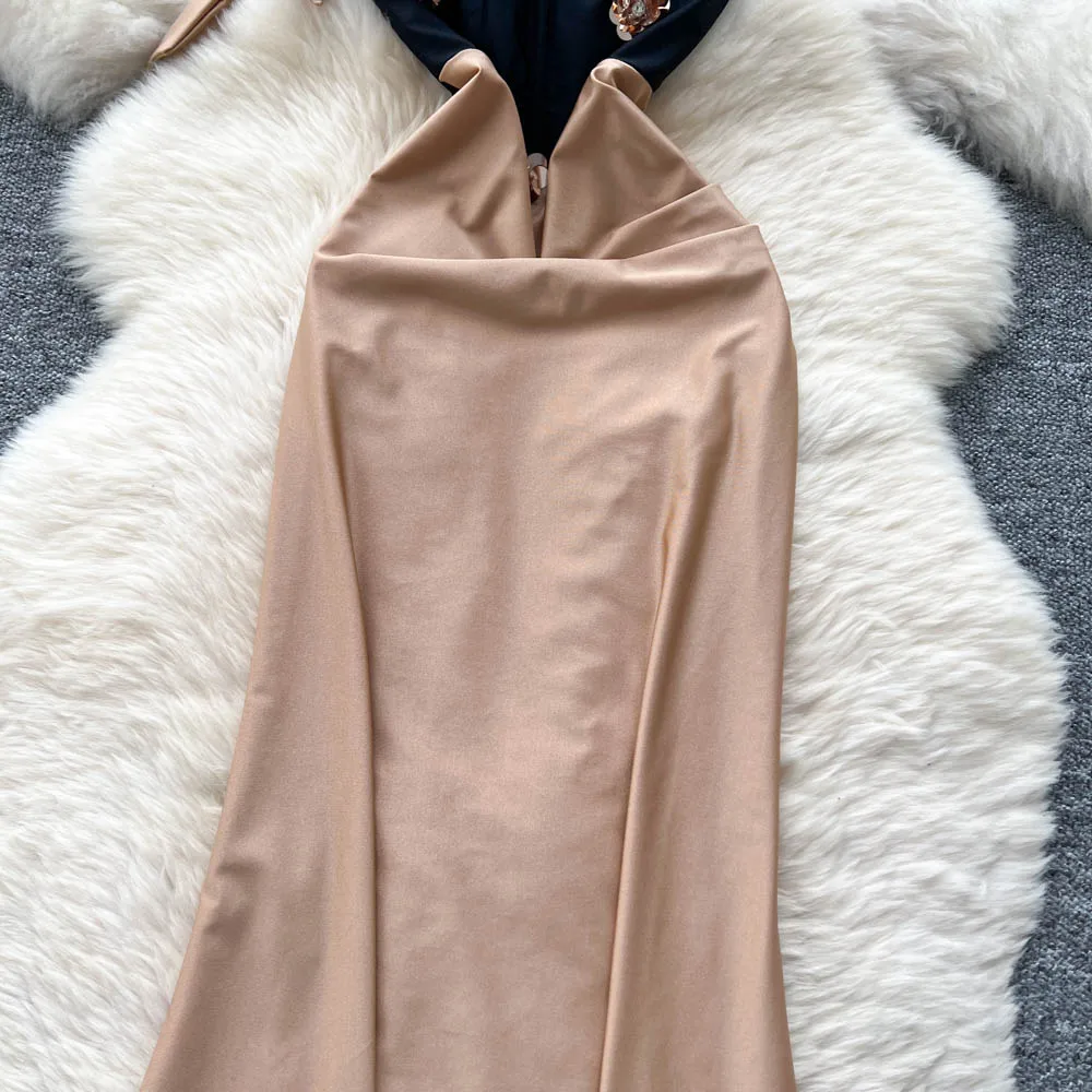 فستان أنيق مرقع منقوش عليه زهور مثير للحفلات المسائية للنساء فستان عتيق على شكل الورك فساتين الحفلات