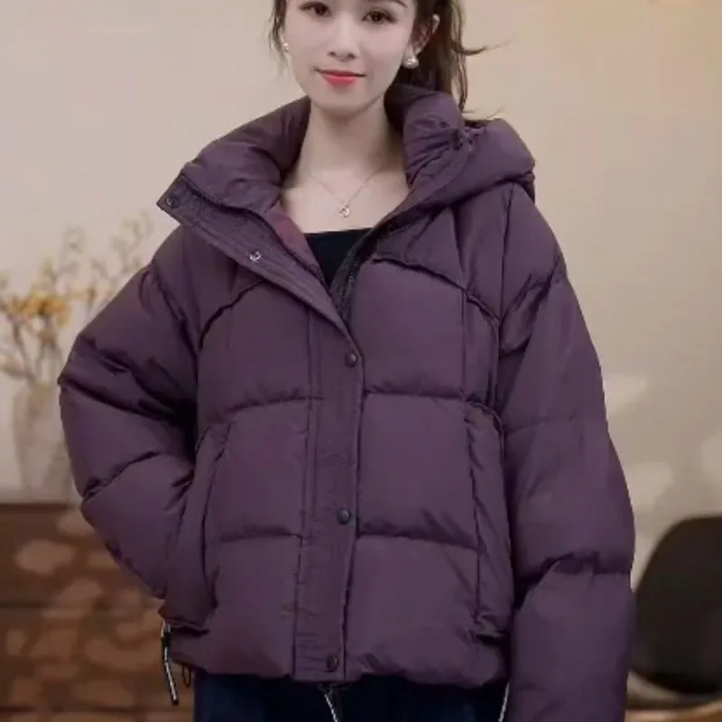 Nieuwe grote maat winter kleine donsjas verdikte jas modieuze eendendons korte losse broodjas met capuchon zoet en fris