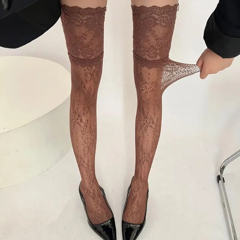 فخذ الفخذ العالي الجوارب عالية الدانتيل الأزهار شبكة السمكة طويلة الجوارب الطويلة #3
