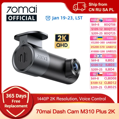 70mai Dash Cam M310 Plus 2K Control de voz en inglés 1440P WDR visión nocturna 24H vigilancia de estacionamiento 70mai M310 2K coche DVR Wi-Fi 6
