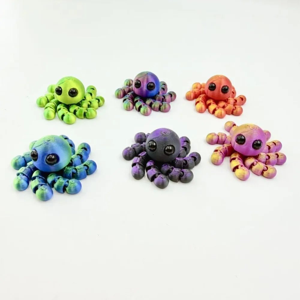 3D Printed Mini Octopus Cute Figurines Movable Joint Ornament Home Decor Desktop Shelf Crafts Creative Collectible Display Gifts