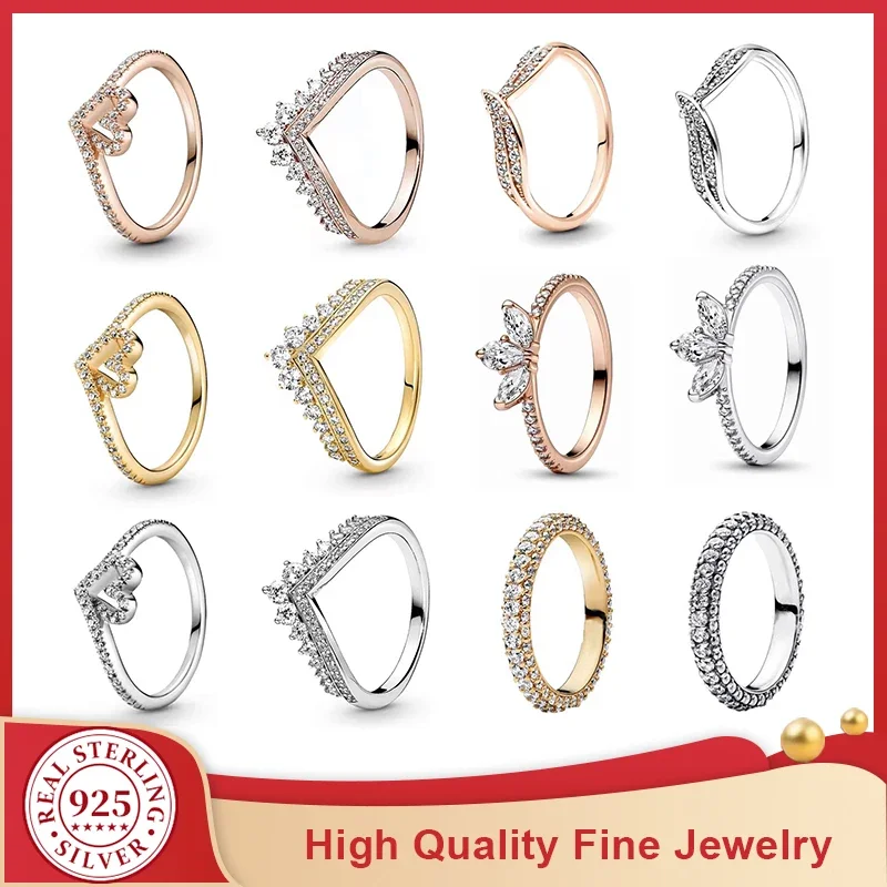 925 Sterling Silver Heart Crowns Ring for Women 2024 Trend Around Diamonds Ring Party Gift Ladies Jewelry Accessories