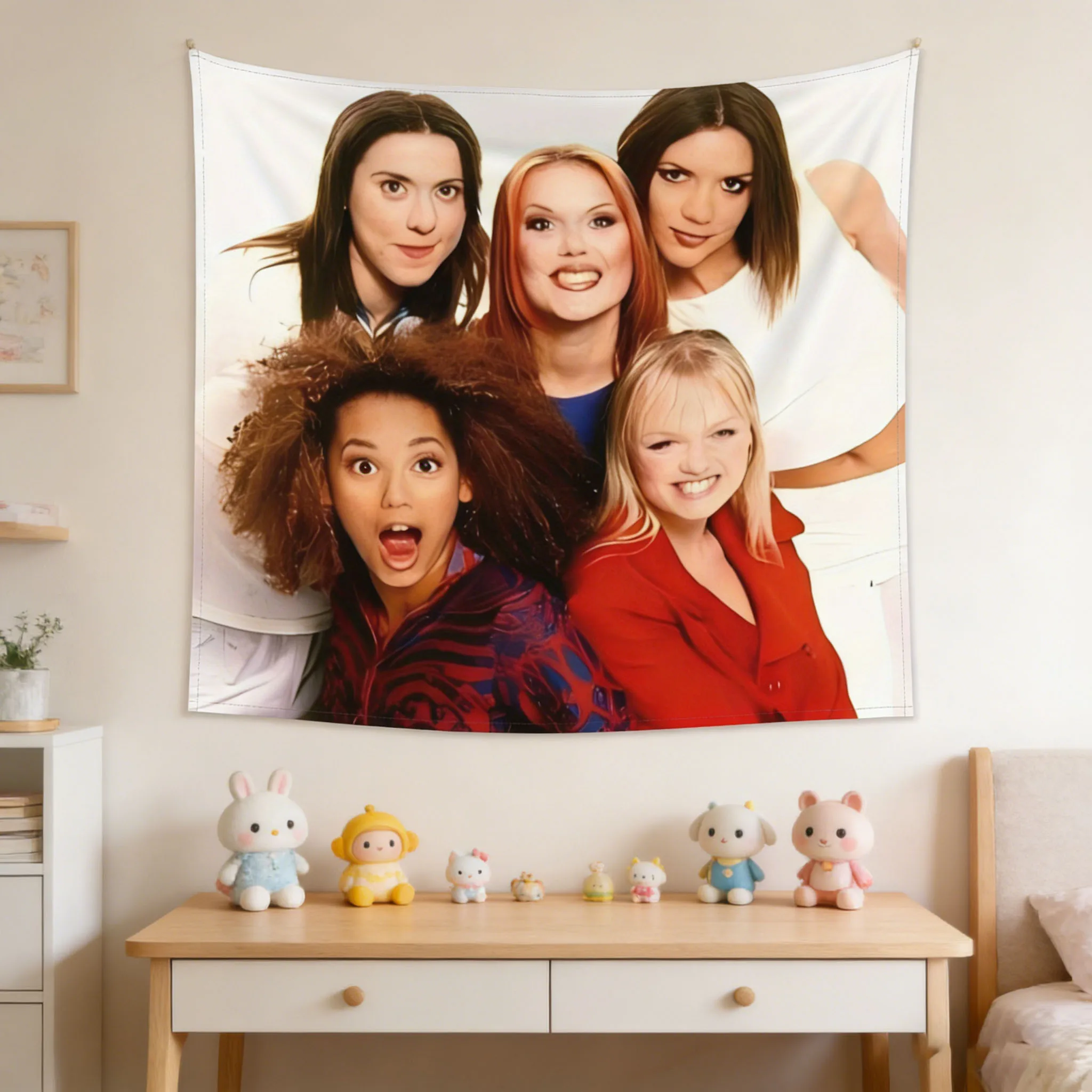 Vintage Spice Girls Wandteppich, Y2K Ästhetische Dekoration, Weiche Hautfreundliche Pfirsichhaut, Trendiger Wandbehang für Studentenzimmer