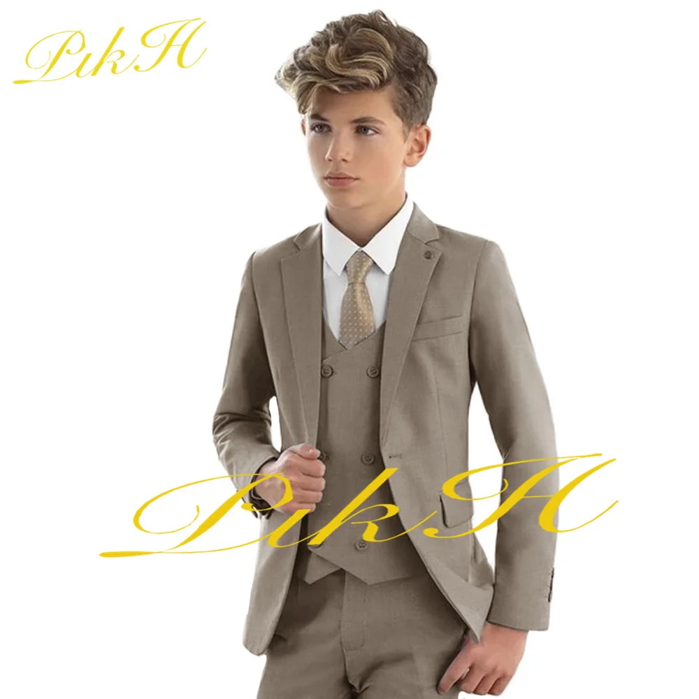 Gray Suit For Boys Formal Party Jacket Pants Vest Three Piece 3-16 Years Old Wedding Tuxedo Kids Blazer Child Set