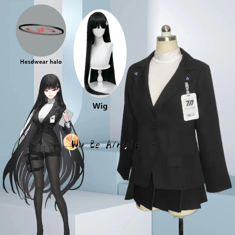 

Games Blue Archive Tsukatsuki Rio Cosplay Costume JK Uniforms Suit Long Black Wig Headwear Halo Halloween Party Accessories