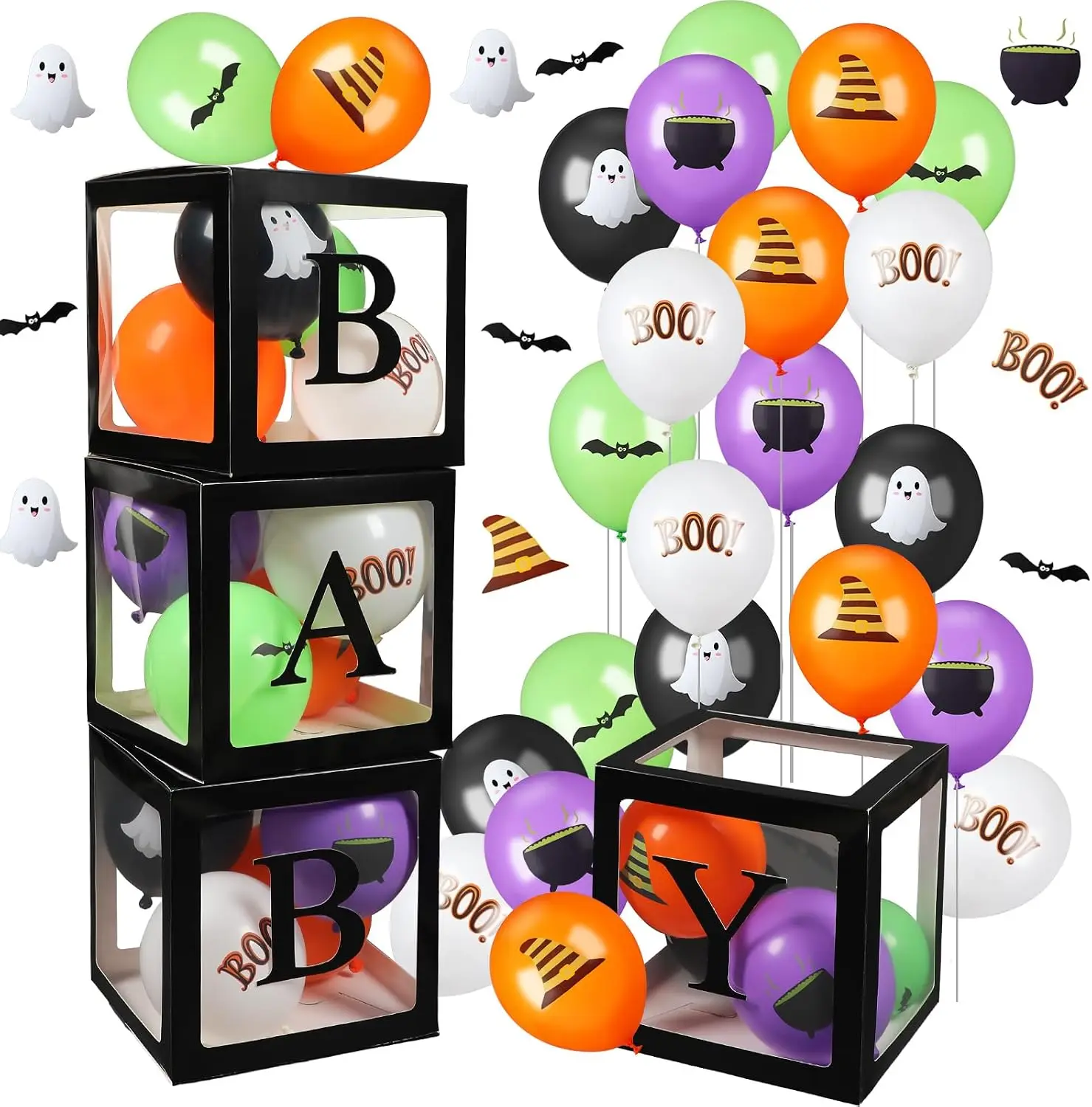 Jenaai 44 Pcs Halloween Baby Shower Balloon Boxes BABY Letters,Black,Ghost