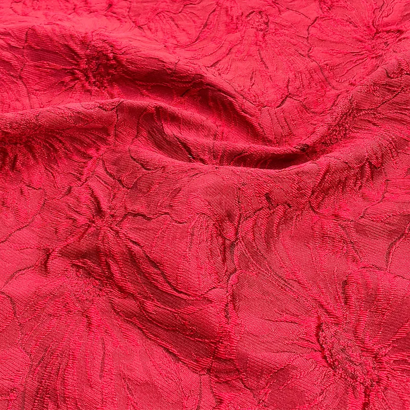 Bright Red Glossy Textured Shape Stiff Jacquard Fabric Spring Summer Puffy Skirt Designer Cheongsam Traditional Costume Fabric