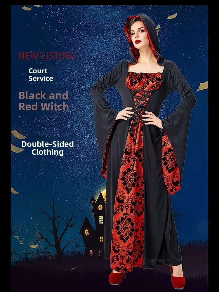 

loween Horror Par Magic Robe Court Wizard Costume Bar Ghost Festival Outfit Women's Traditional Ethnic Stage Cos...