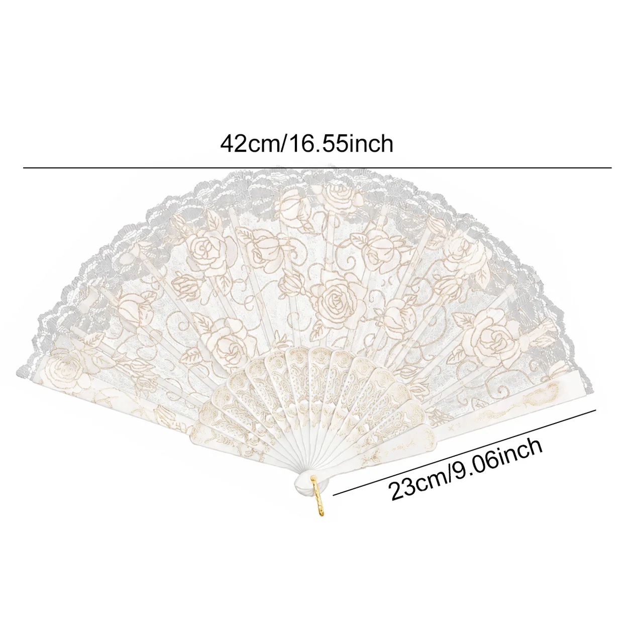 1-12Pcs White Rose Lace Folding Fan, Sheer Fabric Fan with Scalloped Edge for Wedding Gifts & Party Decor TMZ