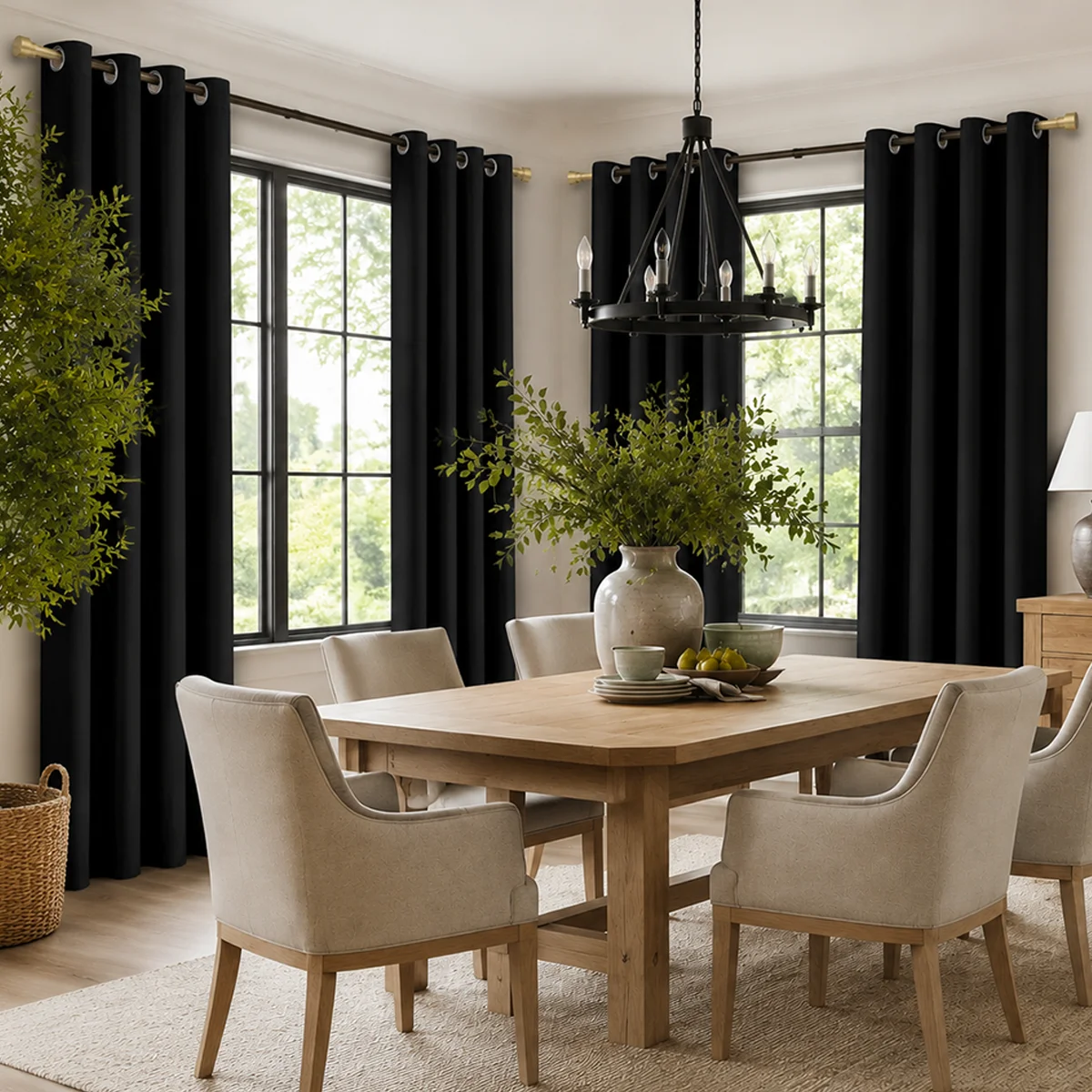 4 Panels 100% Blackout Grommet Top Solid Color Privacy Protection Curtains with Black Coating for Bedroom, Living Room, Dining Room, Office