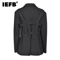 IEFB-abrigo de traje informal para hombre, chaqueta pequeña holgada de alto grado, moda coreana, diseño de nicho empalmado con cordones, CP0505, otoño