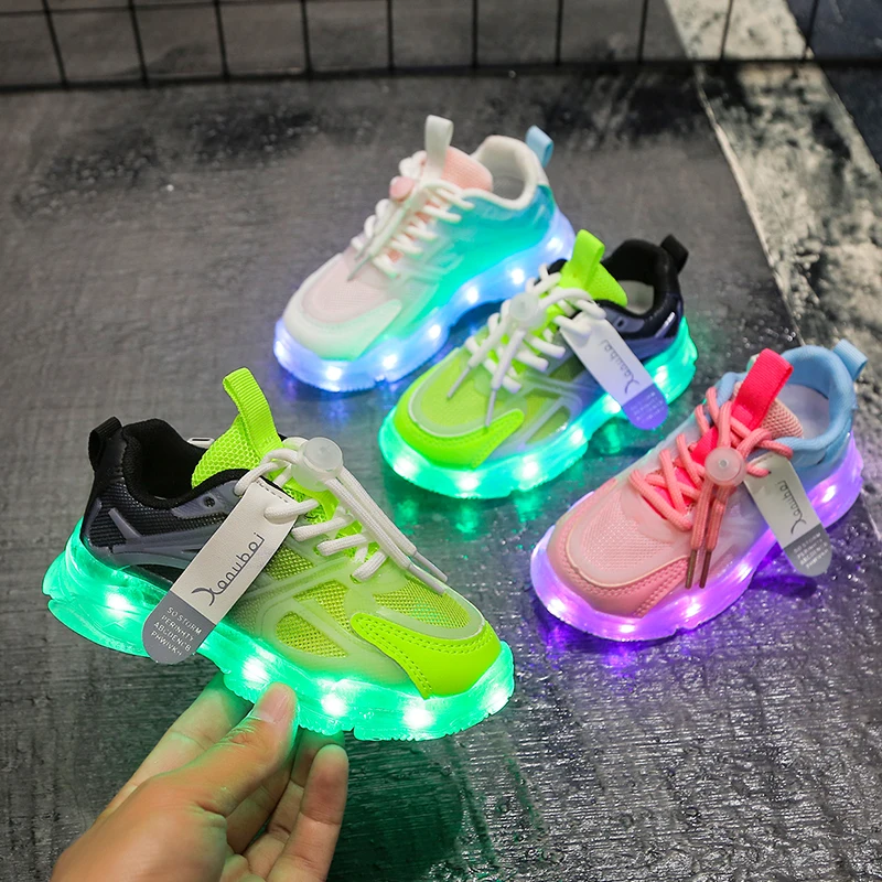 

Children Led Shoes Boys Girls Lighted Sneakers USB Charger Glowing Shoes Mesh Breathable Colorful Lighting Shoes Luminous Sole