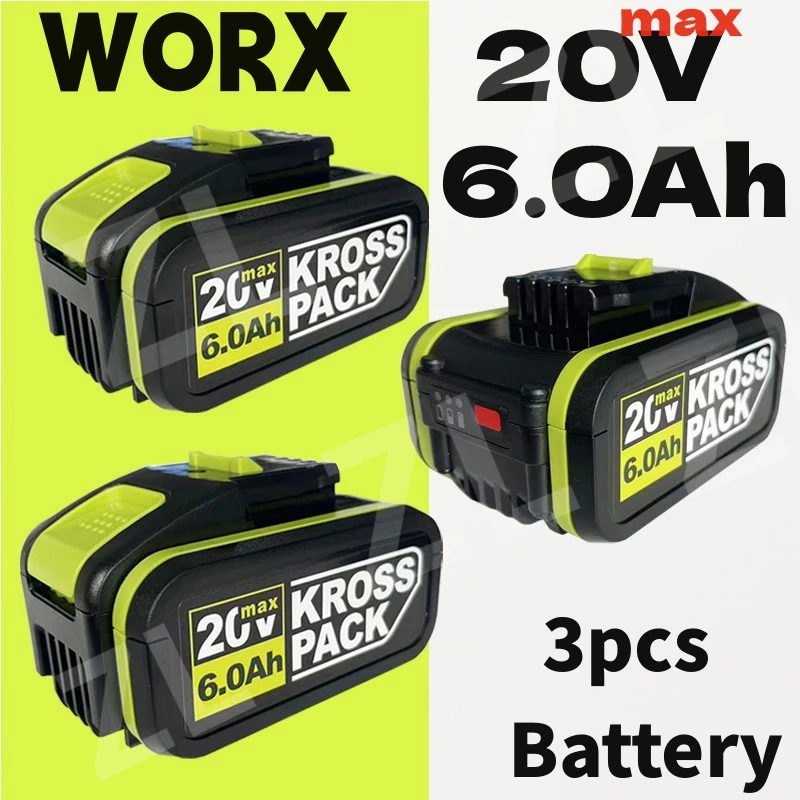 Used for Worx 20V 6.0Ah Battery Replacement Lithium-ion Wireless Power Tool WA3551 WA3572 WA3553 WX390 WX176 WX178 WU26