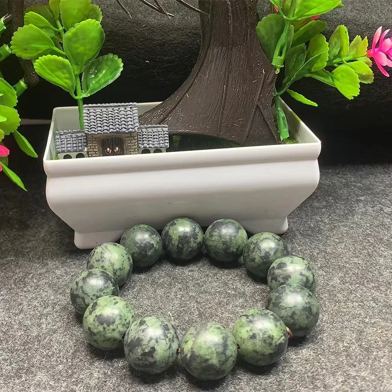 Natural Tibetan Jade  Stone Round Bead Bracelett Jewelry Lucky Exorcise Evil Spirits Safety Charms Jade Fine Jewelry