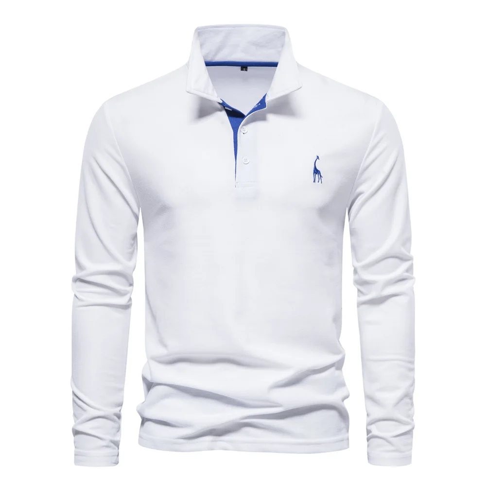 Nueva camiseta Polo para hombre, Polos de Golf de manga larga bordados de Color sólido para hombre, Polos de negocios sociales de primavera, Tops