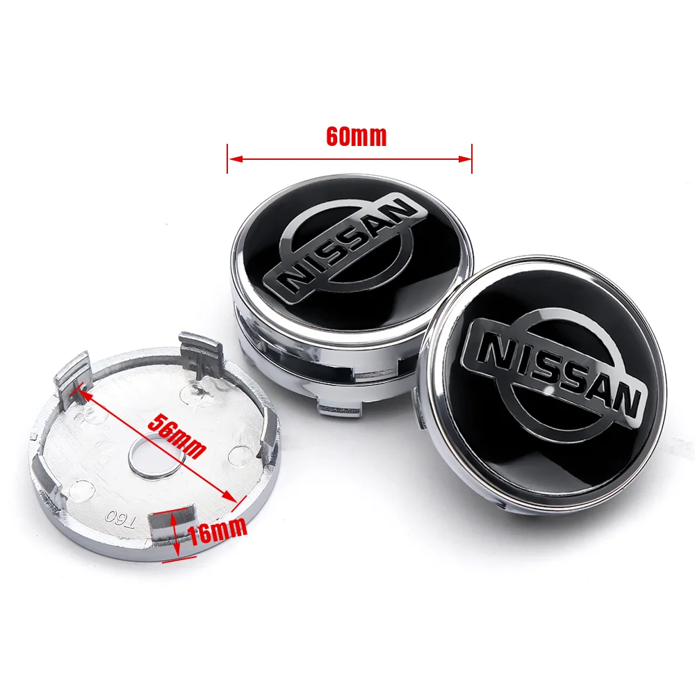 4pcs 56/60mm Wheel Hub Caps Sticker Car Emblem Badge Decoration For Nissan Nismo GTR Versa X-Trail Xterra Qashqai X-Trail Juke