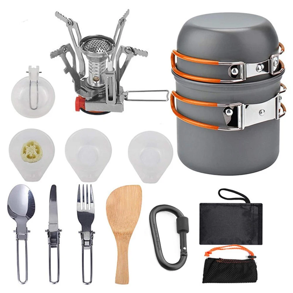 

ALOCS CW-C05 Outdoor Camping Portable Kitchenware Set Hiking Picnic Cooking Utensil Stove Pot Bowl Pan Alcohol Stove