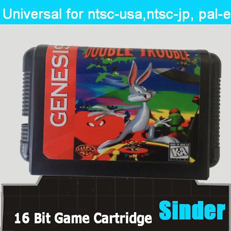 Bugs Bunny in Double Trouble MD Game Cartridge with USA Box for 16 Bit Sega Megadrive Genesis System
