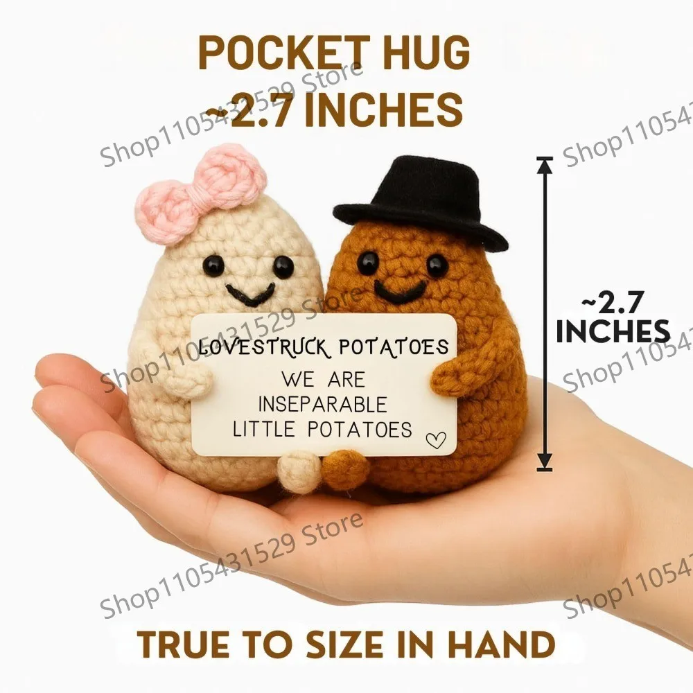 Cute Handmade Crochet Positive French Potato Couple Knitted Doll Encouraging Stress Relief Gift Home Decor