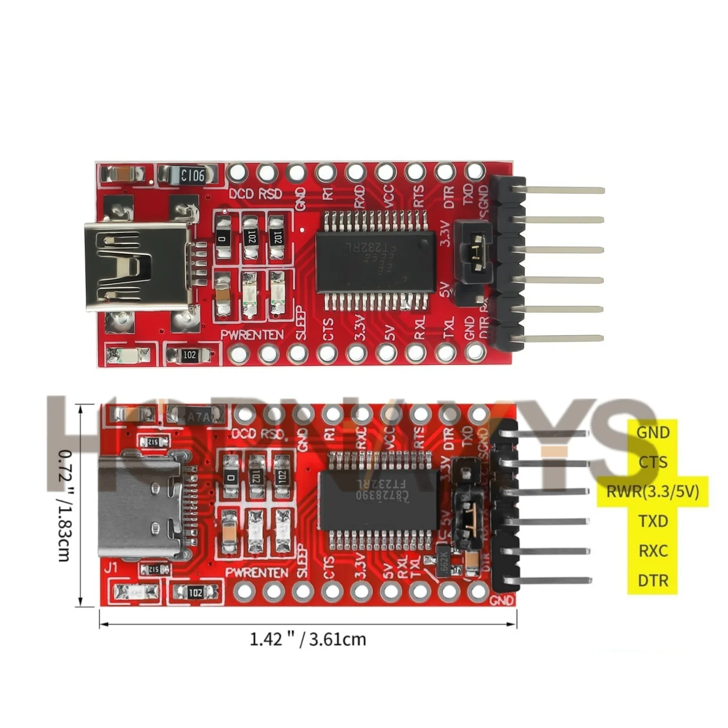 1-10 SZT./FT232RL FTDI USB 3.3V 5.5V do TTL Adapter Szeregowy Moduł dla Arduino FT232 Pro Mini Port USB DO TTL 232 Mini / USB Typu-C — zdjęcie produktu 2