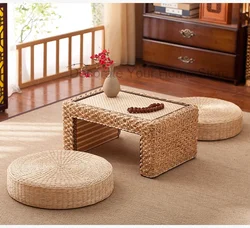 Japanese Tatami Table and Chair Set Futon Cushion Meditation Supplies Bedroom Living Room Balcony Rattan Table