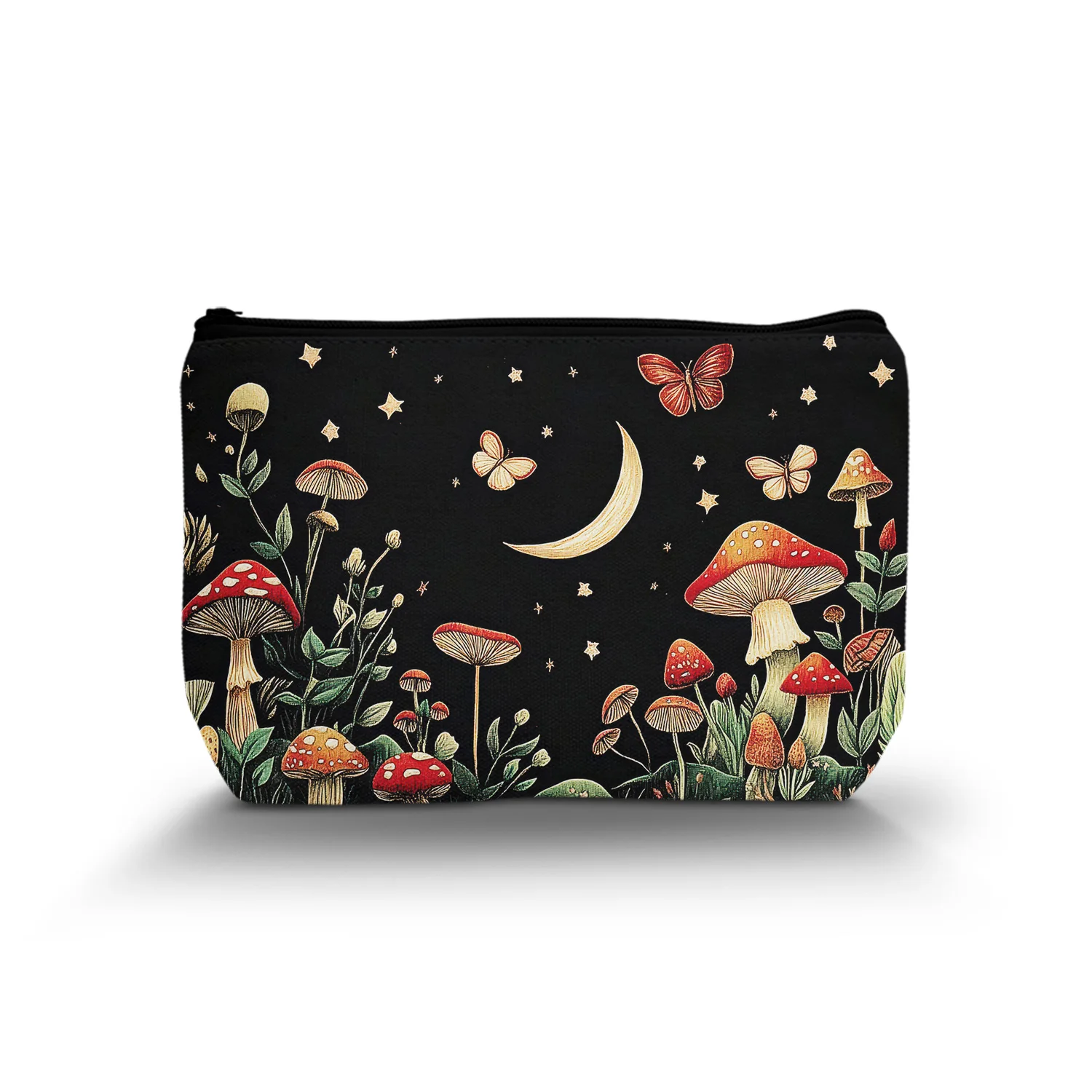

1Pc Bohemian Style Cosmetic Bag Night Scenery Moon Stars Fantastic Mushrooms Leaves Natural Plant Theme Cosmetic Bag