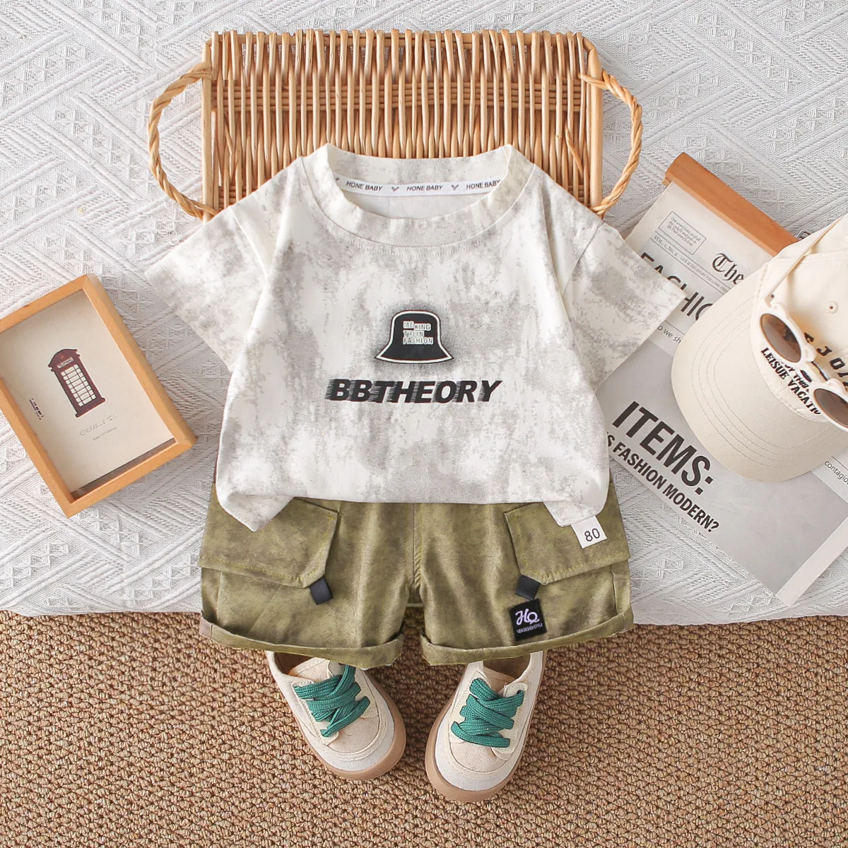 New Summer Fashion Baby Boys Clothes Suit Children Alphabet Hat Printed T-shirt+ Tooling Shorts 2Pcs/Set toddler casual clothing