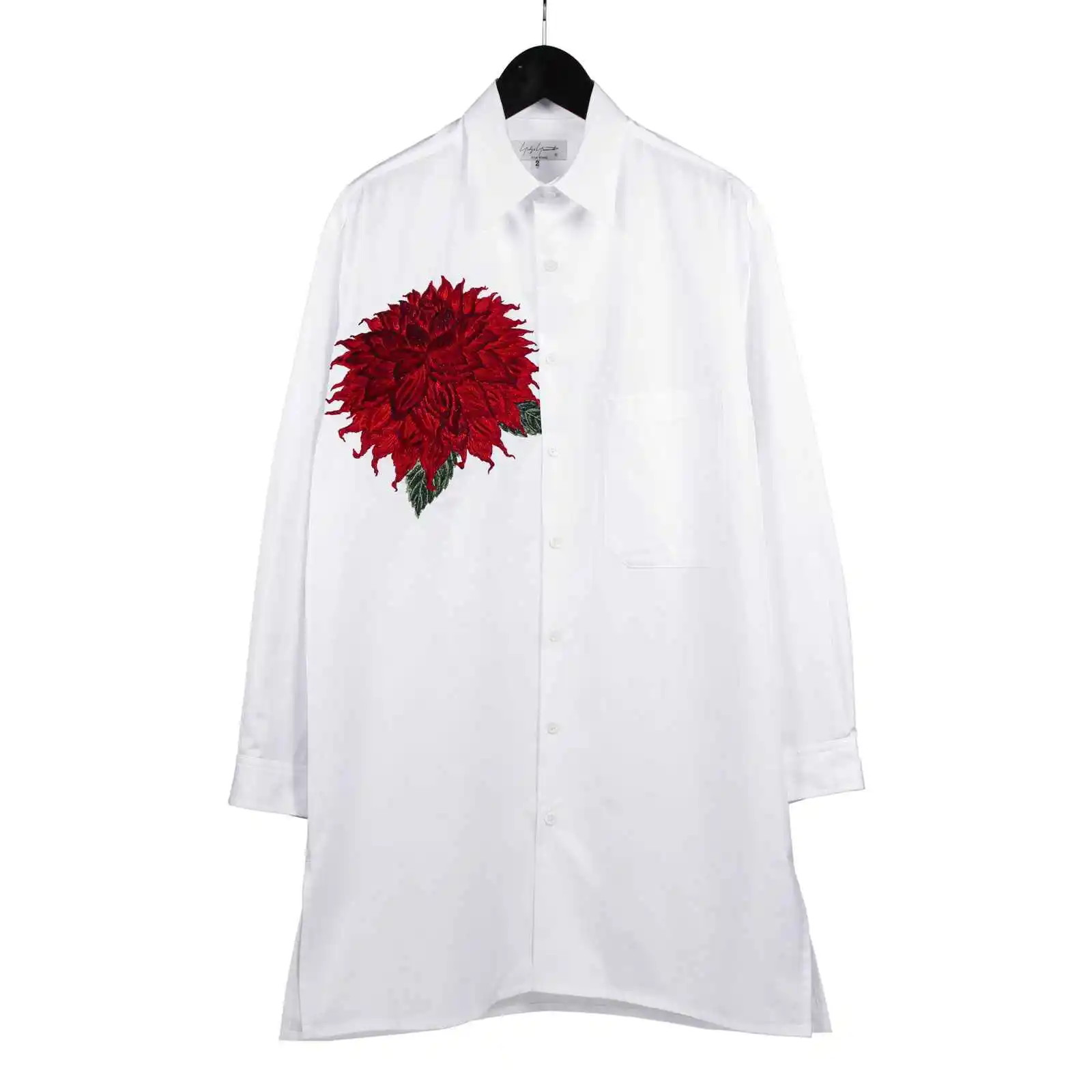 TOP-YAMAMOTO's Original Design of a Dark, Niche Men's Large Floral Embroidered, Versatile Base Shirt Collar Protector
