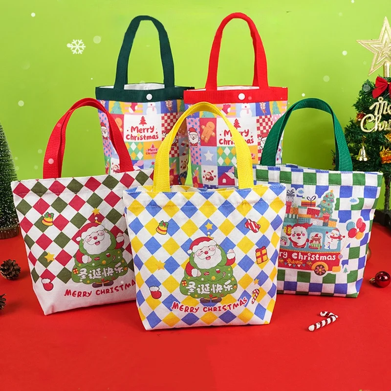 Christmas Gift Bag High Quality Holiday Handbag Canvas Shopping Bag Colorful Santa Claus Tote For Candy Containers Shopping Gift