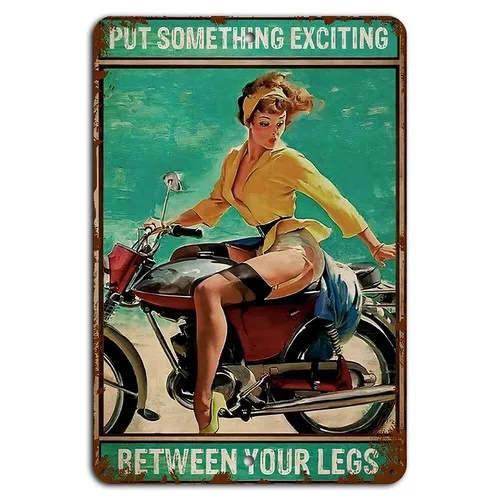 Motorcycle Pinup Girl Sign - Retro Garage Decor  Aluminum