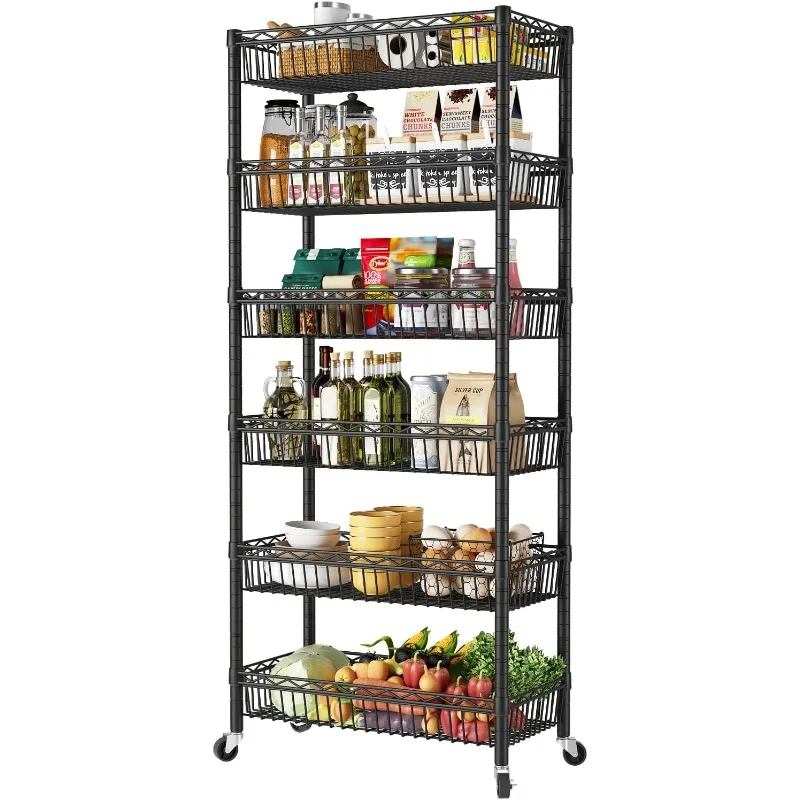 

6 Tier Basket Shelf Wire Shelving Unit Adjustable Storage Shelves Big Basket Rack for Garage Kitchen Office Pantry Corne