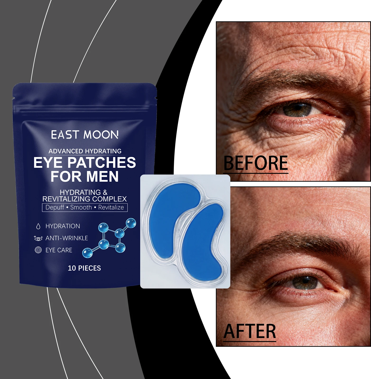 Hydrating Under Eye Patches for Men – Eye Patches with Hyaluronic Acid & Peptide Complex, Helps Reduce the Look of Dark Circles