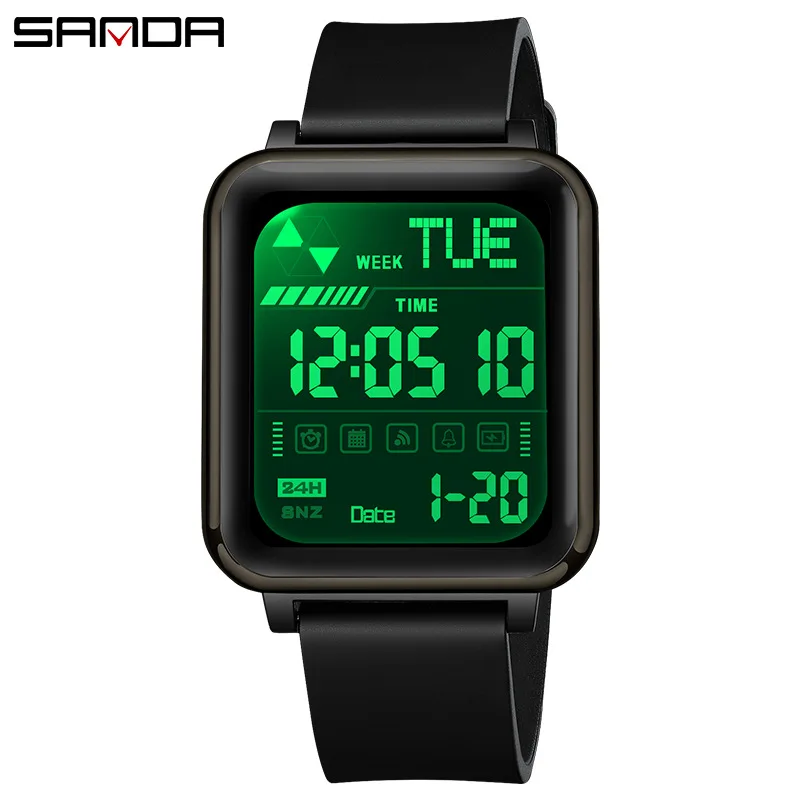 SANDA العلامة التجارية الفاخرة ساعة إلكترونية للرجال ساعة رياضية عسكرية مقاوم للماء ضوء الليل متعددة الوظائف الشباب طالب ساعة