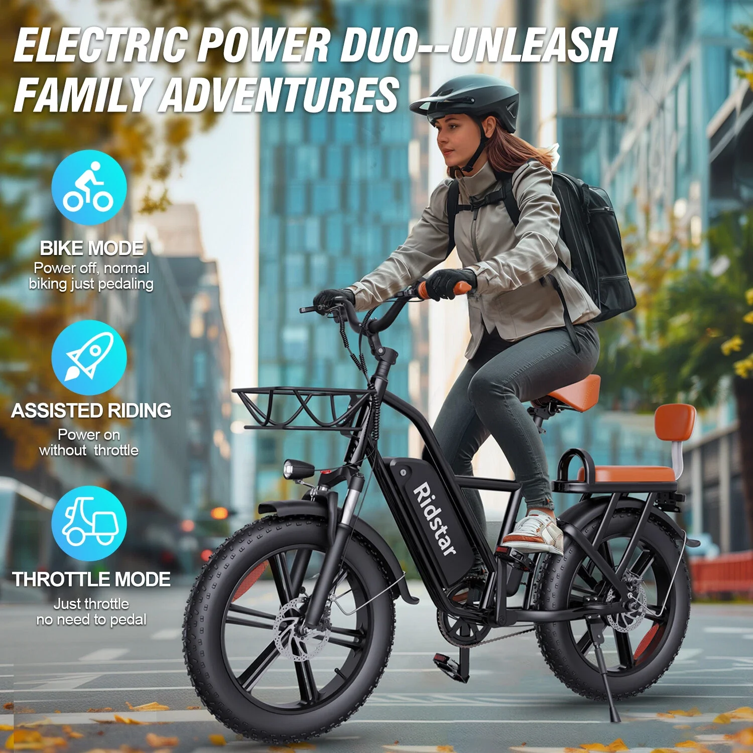 دراجة كهربائية Ridstar للبالغين 1500 وات 48 فولت 15AH Road City Ebike للبالغين 20 بوصة إطار عريض للمدينة eBike Max 330LBS