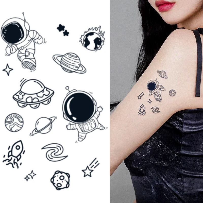 TATTOO 1pc Waterproof Tattoo Stickers Creative Cartoon Spaceship Astronaut Party Temporary Disposable Stickers for Girls Kids