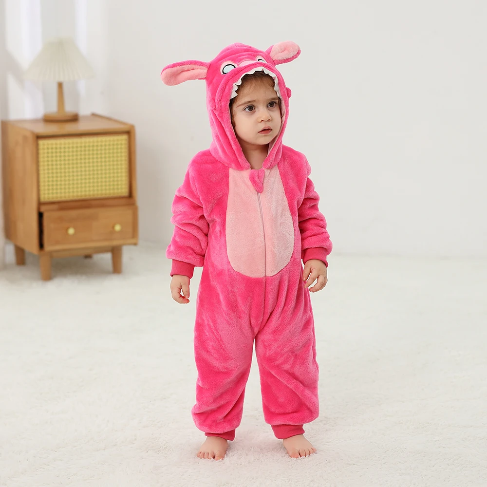 طفل غرزة Kigurumi السروال القصير الشتاء الطفل الحيوان تأثيري ازياء الوليد مقنعين قطعة واحدة Playsuit الاطفال الفانيلا بذلة 0-4T