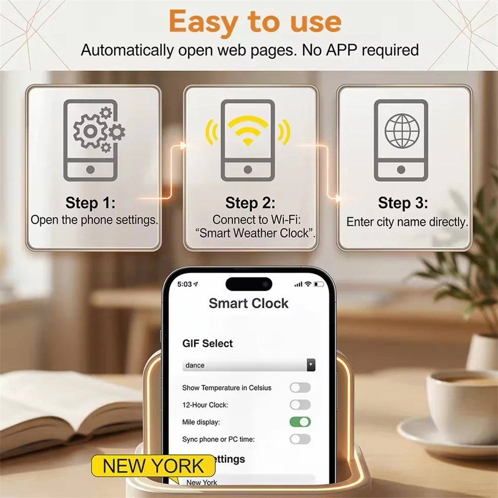 Cheap Smart gift Desktop Bed Clock WiFi Weather Forecast Station photo Album with Gif Animation Tech Gif
